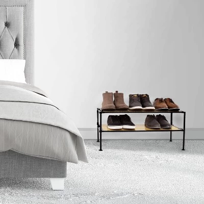 Seville Classics 2 Tier Stackable Aspen Resin Slat Shoe Rack Black 4 Seville Classics 2 Tier Stackable Aspen Resin Slat Shoe Rack Black - Image 4