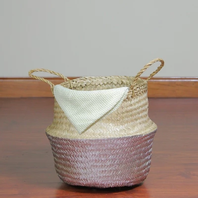Northlight 13" Beige And Silver Seagrass Belly Wicker Basket With Handles 2 Northlight 13" Beige And Silver Seagrass Belly Wicker Basket With Handles - Image 2