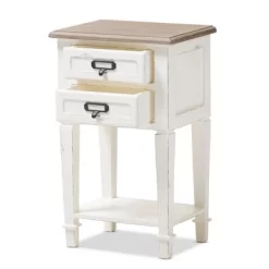 Dauphine 2 Drawer Provincial Style Oak And Distressed Finish Wood Nightstand White - Baxton Studio