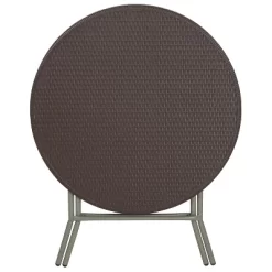 Emma And Oliver 2.6-Foot Round Brown Rattan Plastic Folding Table - Outdoor Event Table -Cozy Living Deals Store GUEST 10c41335 48e6 41b6 b609 2dcdc4a5710c