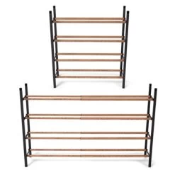 Juvale Free Standing 4 Tier 24 Pair Shoe Rack Shelf Organizer For Entryway Closet, 24"-45" Expandable, Black & Oak Grain Metal -Cozy Living Deals Store GUEST 10fc2b0c a9b9 42be 8132 1e1ecf4376d0