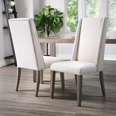 Set Of 2 Marjorie Acacia Upholstered Dining Chair Cream/Gray - Abbyson Living 1 Set Of 2 Marjorie Acacia Upholstered Dining Chair Cream/Gray - Abbyson Living