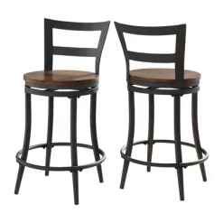 Set Of 2 24" Saroyan Swivel Metal & Wood Counter Height Barstool Graphite - Inspire Q -Cozy Living Deals Store GUEST 128606ee 725e 42a5 bd3b d33a6087f746