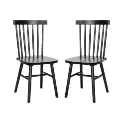 Emma And Oliver Set Of Premium Solid Wood Spindle Back Armless Dining Chairs With Saddle Seats And Felt Floor Protectors