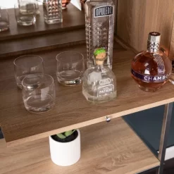 Befail Tall Bar Cabinet With Wine Storage Natural/Chrome - Aiden Lane -Cozy Living Deals Store GUEST 1348a8fc 74b8 4fc9 b38a 9ff6d7e04ab1