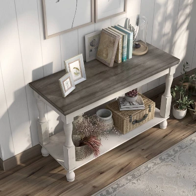 Philoree Farmhouse Console Table Antique White - HOMES: Inside + Out 2 Philoree Farmhouse Console Table Antique White - HOMES: Inside + Out - Image 2