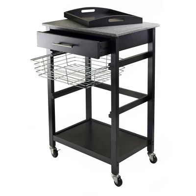 Julia Granite Top Kitchen Cart Wood/Black - Winsome 1 Julia Granite Top Kitchen Cart Wood/Black - Winsome