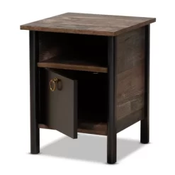 Vaughan Two-Tone Rustic Finished Wood Nightstand Walnut - Baxton Studio