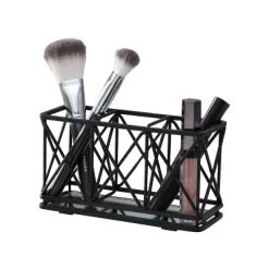 Three Compartment Cosmetic Brush And Pencil Organizer Matte Black - Home Details