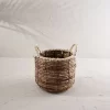 Wrapped Rim Basket Banana Leaf, Corn Husk & Metal - Foreside Home & Garden