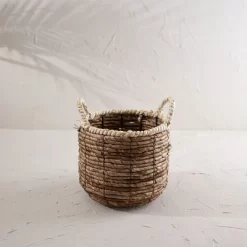 Wrapped Rim Basket Banana Leaf, Corn Husk & Metal - Foreside Home & Garden