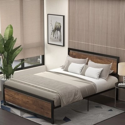 HOMCOM Queen Platform Bed Frame With Headboard & Footboard, Strong Metal Slat Support Full Bed Frame W/ Underbed Storage Space, No Box Spring Needed, 63''x82''x40.5'' 2 HOMCOM Queen Platform Bed Frame With Headboard & Footboard, Strong Metal Slat Support Full Bed Frame W/ Underbed Storage Space, No Box Spring Needed, 63''x82''x40.5'' - Image 2