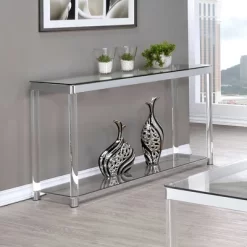 Anne Acrylic Console Sofa Table With Glass Top And Shelf Chrome - Coaster