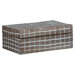 Handcarved Plaid 6x4" Lidded Decorative Wood Storage Box - Foreside Home & Garden