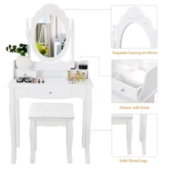 Costway White Vanity Wood Makeup Dressing Table Stool 3 Drawer -Cozy Living Deals Store GUEST 16ba33db e01c 4f6a a283 1e622ddcf779