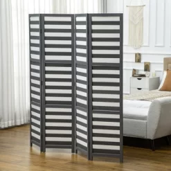 HOMCOM 5.6' 4 Panel Room Divider Folding Privacy Screen Panel, Louvred Freestanding Privacy Divider, White / Grey