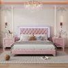 3 PCS Bedroom Sets, Queen Size Upholstered Platform Bed With Two Nightstands-ModernLuxe