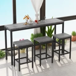 Modern Design Kitchen Long Dining Table Set With 3 Stools - ModernLuxe -Cozy Living Deals Store GUEST 18325406 818f 4928 96a0 ce2207ef73de