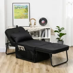 HOMCOM Ottoman Sofa Bed, 4 In 1 Multi-Function Button Tufted Folding Sleeper Chair Bed With Adjustable Backrest, Pillow, Side Pocket