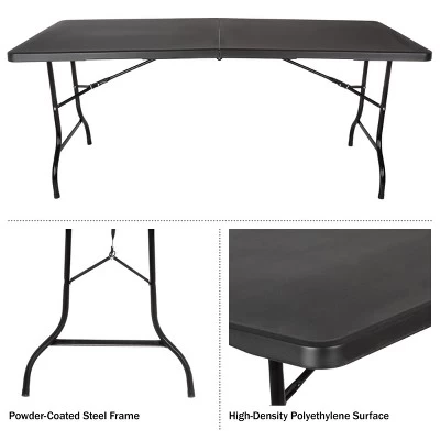 Folding Table Set - Set Of 2 Lightweight Portable Tables - 6-Foot-Long Plastic Tabletops For Camping, Parties, And Dining By Everyday Home (Black) 5 Folding Table Set - Set Of 2 Lightweight Portable Tables - 6-Foot-Long Plastic Tabletops For Camping, Parties, And Dining By Everyday Home (Black) - Image 5