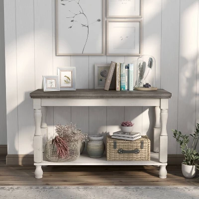 Philoree Farmhouse Console Table Antique White - HOMES: Inside + Out 1 Philoree Farmhouse Console Table Antique White - HOMES: Inside + Out