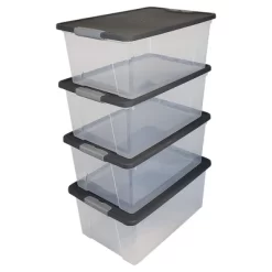 Homz 15-Quart Clear Plastic Stackable Storage Container Organizer Bin With Gray Snaplock Latching Lid For Home And Office Organization (8 Pack)