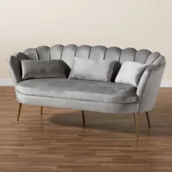 Genia Velvet Fabric Upholstered And Metal Sofa Gray/Gold - Baxton Studio -Cozy Living Deals Store GUEST 198ed836 52f4 436c bf15 c4330734d284