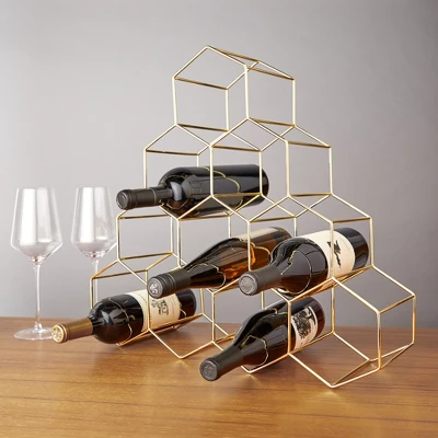 Viski Geo Gold Bottle Wine Rack, Honeycomb Design 1 Viski Geo Gold Bottle Wine Rack, Honeycomb Design