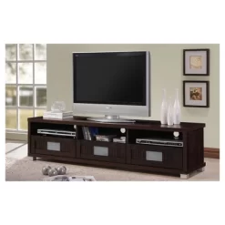 Gerhardine Wood 3 Drawer TV Stand For TVs Up To 62" Dark Brown - Baxton Studio -Cozy Living Deals Store GUEST 19de5a22 a08a 41e1 8630 8ebe87029a83