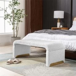 Lily 43.31" Faux Shearling Fabric Look Upholstered Waterfall Bench With Gold Metal Legs-Maison Boucle -Cozy Living Deals Store GUEST 1bc64ad2 5aba 47df 9b73 19d03c277fdf