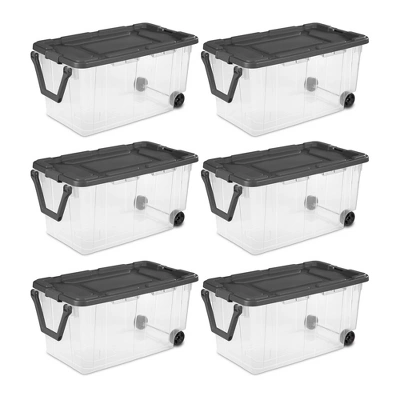 Sterilite 160 Quart Latching Stackable Bedroom Closet Playroom Wheeled Storage Box Container Bin With Gray Lid And Clear Sides 7 Sterilite 160 Quart Latching Stackable Bedroom Closet Playroom Wheeled Storage Box Container Bin With Gray Lid And Clear Sides - Image 7