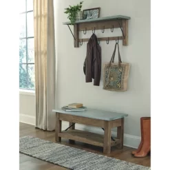 Millwork Bench With Shelf Wood And Zinc Silver/Light Amber - Alaterre Furniture -Cozy Living Deals Store GUEST 1d0cc7e2 a6a4 42dc ad57 77f75d578006