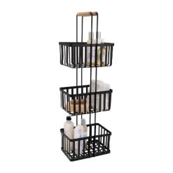 3 Tier Metal Spa Tower With Bamboo Handles Black - Simplify