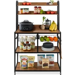 Best Choice Products 67in Counter-Height Baker's Rack W/ Locking Wheels, Adjustable Feet, 2 Wire Baskets -Cozy Living Deals Store GUEST 1e657848 be08 4e8f 85db 67606940e94c