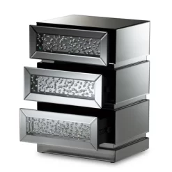Sabrina Hollywood Regency Glamour Style Mirrored 3 - Drawer Nightstand - Baxton Studio