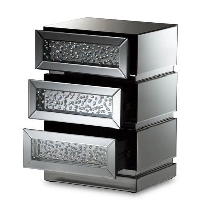 Sabrina Hollywood Regency Glamour Style Mirrored 3 - Drawer Nightstand - Baxton Studio 1 Sabrina Hollywood Regency Glamour Style Mirrored 3 - Drawer Nightstand - Baxton Studio