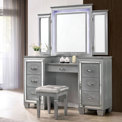 2pc Mallery Vanity Set With Stool Silver - HOMES: Inside + Out 1 2pc Mallery Vanity Set With Stool Silver - HOMES: Inside + Out