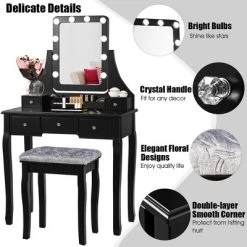 Costway Vanity Dressing Table Set W/ 10 Dimmable Bulbs Touch Switch Cushion Stool WhiteBlackBrown -Cozy Living Deals Store GUEST 1eec59ef 4fc7 4ab6 9a0c 42861163e618