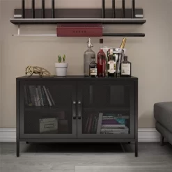 RealRooms Shadwick 2 Door Storage Cabinet-Mesh Metal Locker