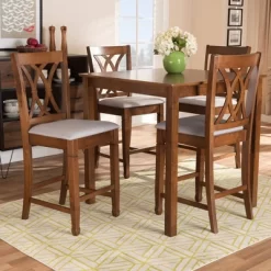 5pc Reneau Upholstered Wood Pub Counter Height Dining Set Gray/Walnut - Baxton Studio -Cozy Living Deals Store GUEST 1fd06585 79ec 46bd 8a2b dfed4ebd7b7d