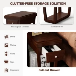 Tangkula 2 Tier End Side Table Nightstand With Drawer Shelf Rubber Wood Classic Espresso -Cozy Living Deals Store GUEST 1fe636ca c874 4d01 90cc f9b5787beb52