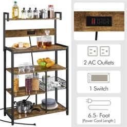 Yaheetech 5-Tier 56" H Baker’s Rack With Wire Basket & Power Outlets, Rustic Brown -Cozy Living Deals Store GUEST 200ccec3 1ded 4b9a bb41 b04f39866526