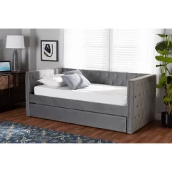 Larkin Velvet Fabric Upholstered Daybed With Trundle - Baxton Studio 14 Larkin Velvet Fabric Upholstered Daybed With Trundle - Baxton Studio -Cozy Living Deals Store GUEST 20c0f063 d53b 44f8 a073 af3aeb529e9a