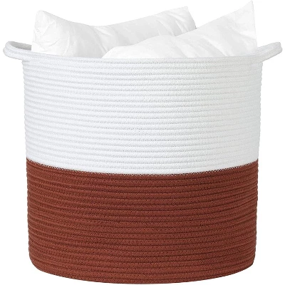 Midlee Rust & White Rope Toys Basket 1 Midlee Rust & White Rope Toys Basket