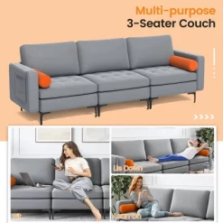 Costway Modern Modular 3-Seat Sofa Couch W/ Side Storage Pocket & Metal Leg Ash Grey -Cozy Living Deals Store GUEST 20ee394a 3660 42ae 8f0b e39558d7ae84