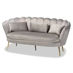 Genia Velvet Fabric Upholstered And Metal Sofa Gray/Gold - Baxton Studio -Cozy Living Deals Store GUEST 210a16a6 5fd4 4ae4 8a77 85e0855e7804