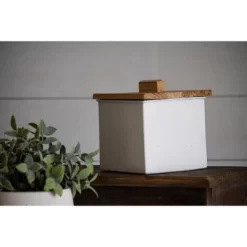 White Enamel Metal Lidded Decorative Storage Canister - Foreside Home & Garden -Cozy Living Deals Store GUEST 21320d18 6412 4358 b917 204a91c88f90