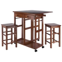 3pc Suzanne Space Saver Drop Leaf Dining Set Teak - Winsome