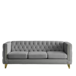 Living Room Modern Velvet Sofa With Button Tufted Square Arms And Metal Legs - ModernLuxe -Cozy Living Deals Store GUEST 218ec738 8921 4306 a6e7 989407ddd22f
