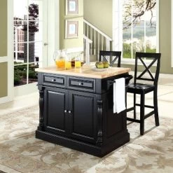 Oxford Kitchen Island With 2 X-Back Stools Black - Crosley